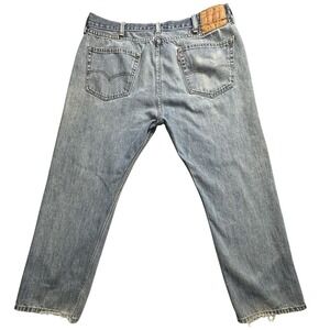 VTG Levis 505 Jeans Mens 40x30 Blue Straight Leg Light Wash Zip Red Tab Raw Hem
